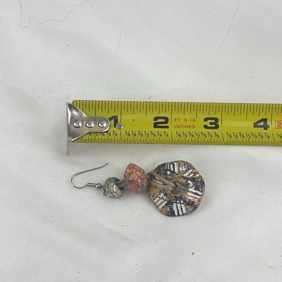 Handcrafted Tribal-Inspired Dangle Earrings Painted Ceramic Beads & Leather Boho - Picture 5 of 5
